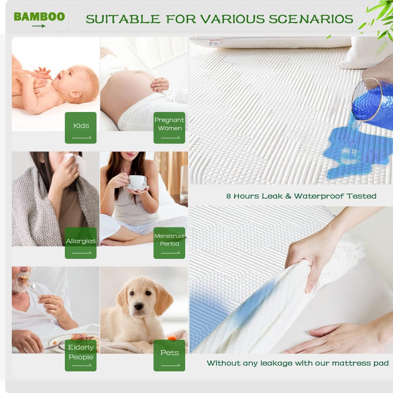 GRT Full Waterproof Mattress Protector Rayon Bamboo - 3D Air Fiber Cooling Mattress Cover Breathable Ultra Soft, Mattress Pad Noiseless Fits up to 19'' Deep Pocket Washable - Image 5